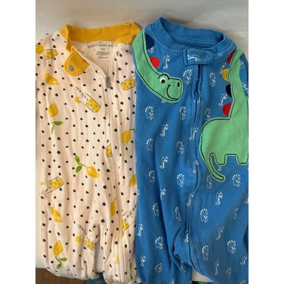 12M Pajama Pair Burts Bees Lemonade Koala Baby Dinosaur - Picture 1 of 9